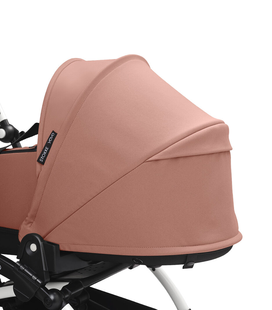 Stokke® YOYO3® Newborn Shell, Ginger. White Frame. Canopy ventilation closed, close-up. galery image 3